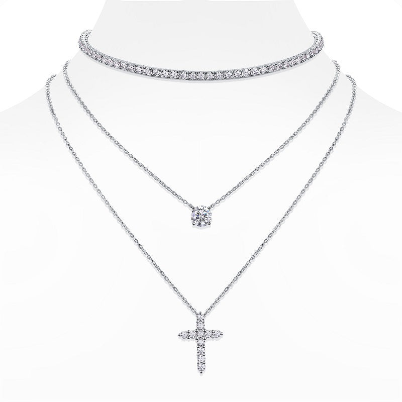 S925 Platinum Moissanite Necklace Set