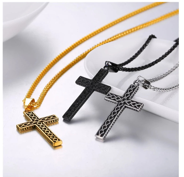Gold Plated Black Cross Necklace for Men