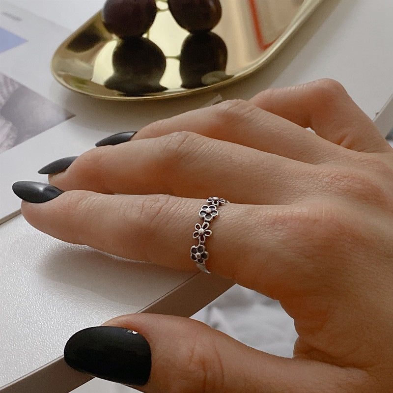 S925 Silver Adjustable Flower Ring