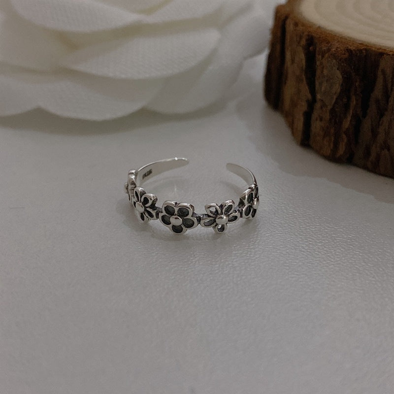 S925 Silver Adjustable Flower Ring