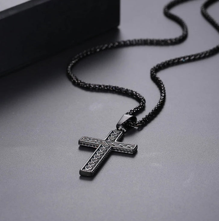 Gold Plated Black Cross Necklace for Men