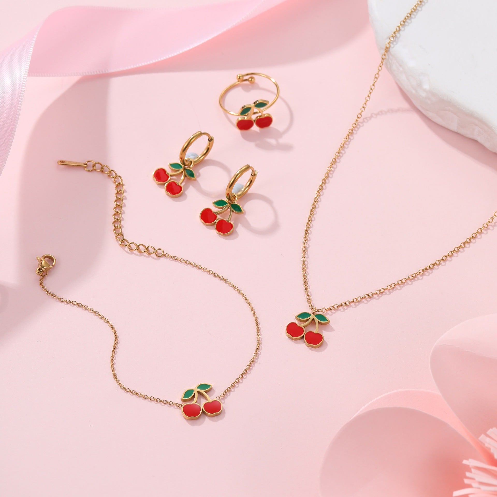 Titanium Steel Cherry Jewelry Set
