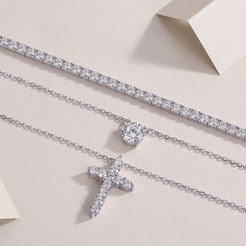S925 Platinum Moissanite Necklace Set