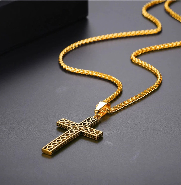 Gold Plated Black Cross Necklace for Men
