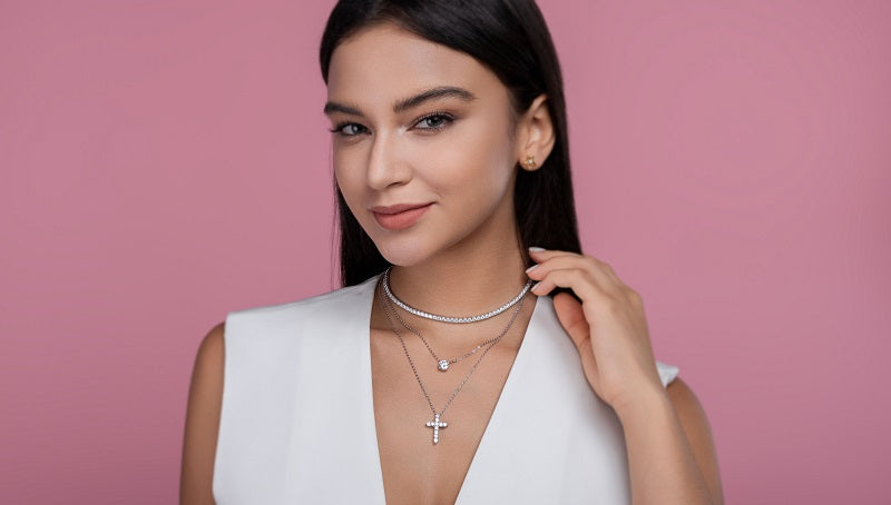 S925 Platinum Moissanite Necklace Set