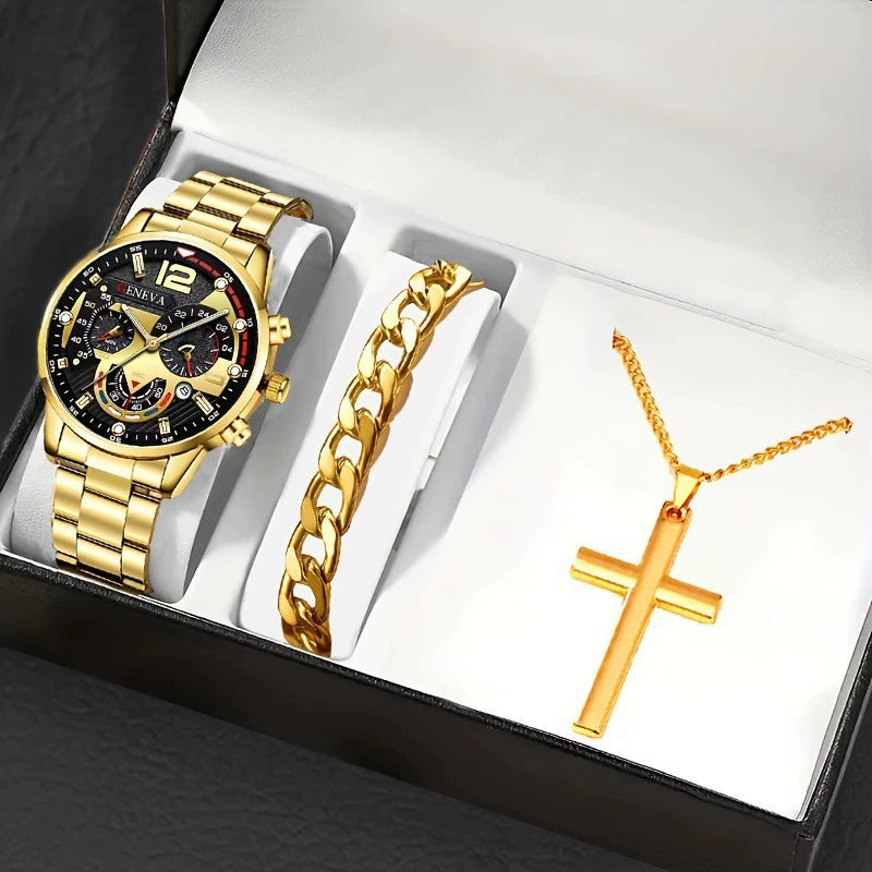 Men's Cross Necklace & Watch Set