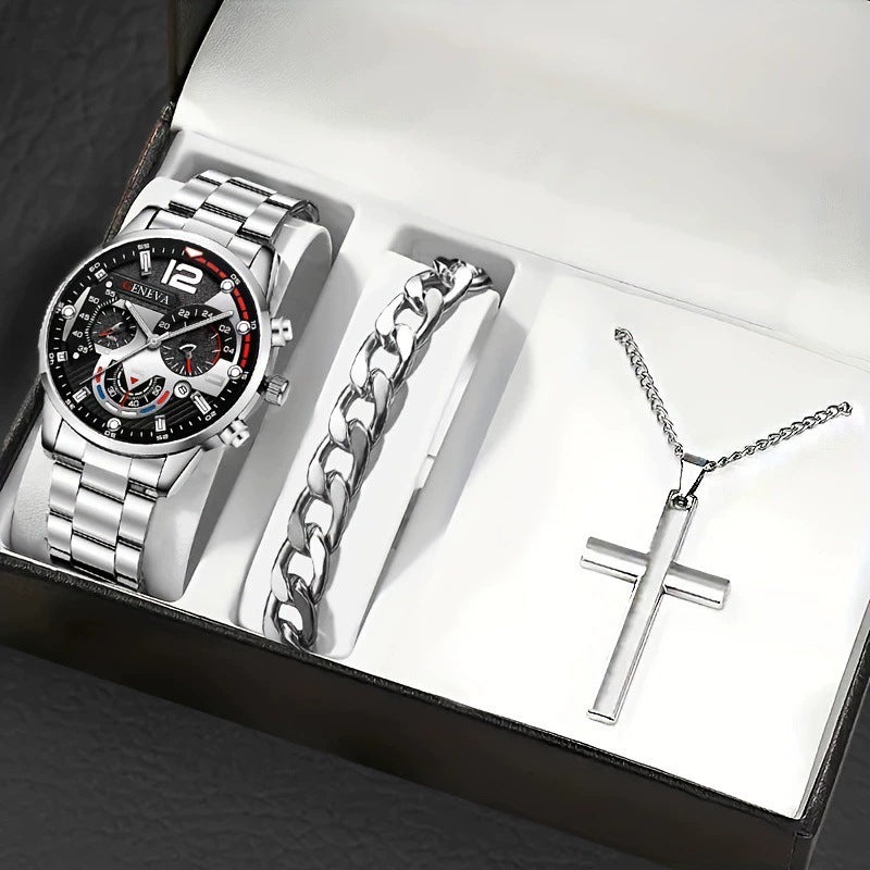 Men's Cross Necklace & Watch Set