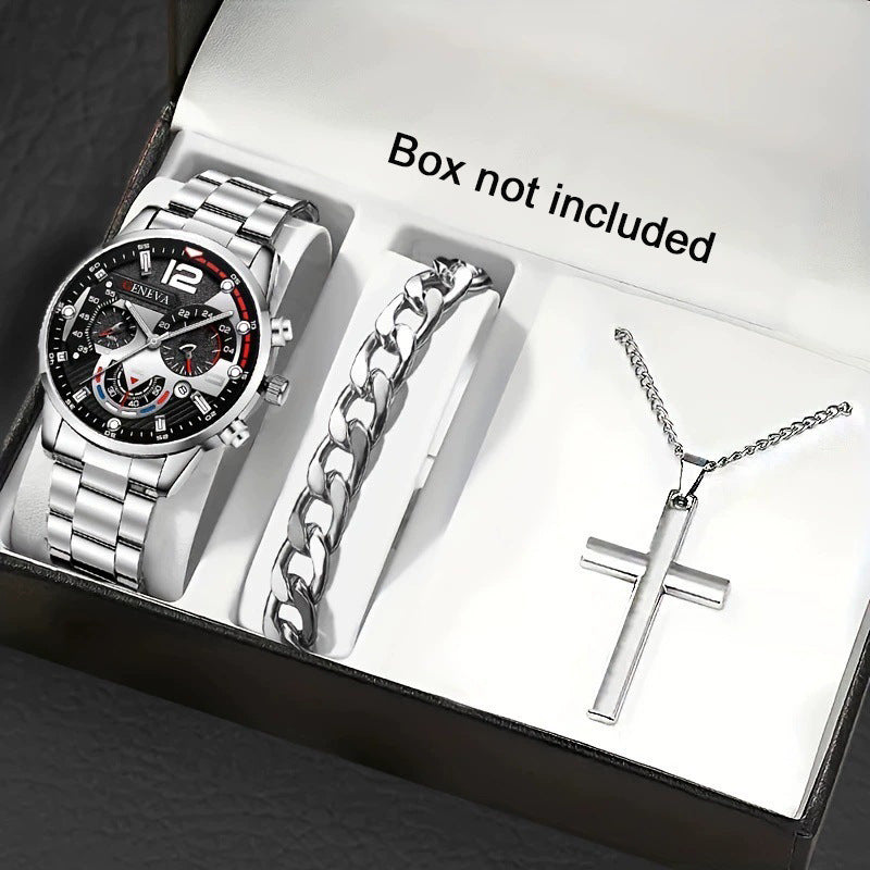 Men's Cross Necklace & Watch Set