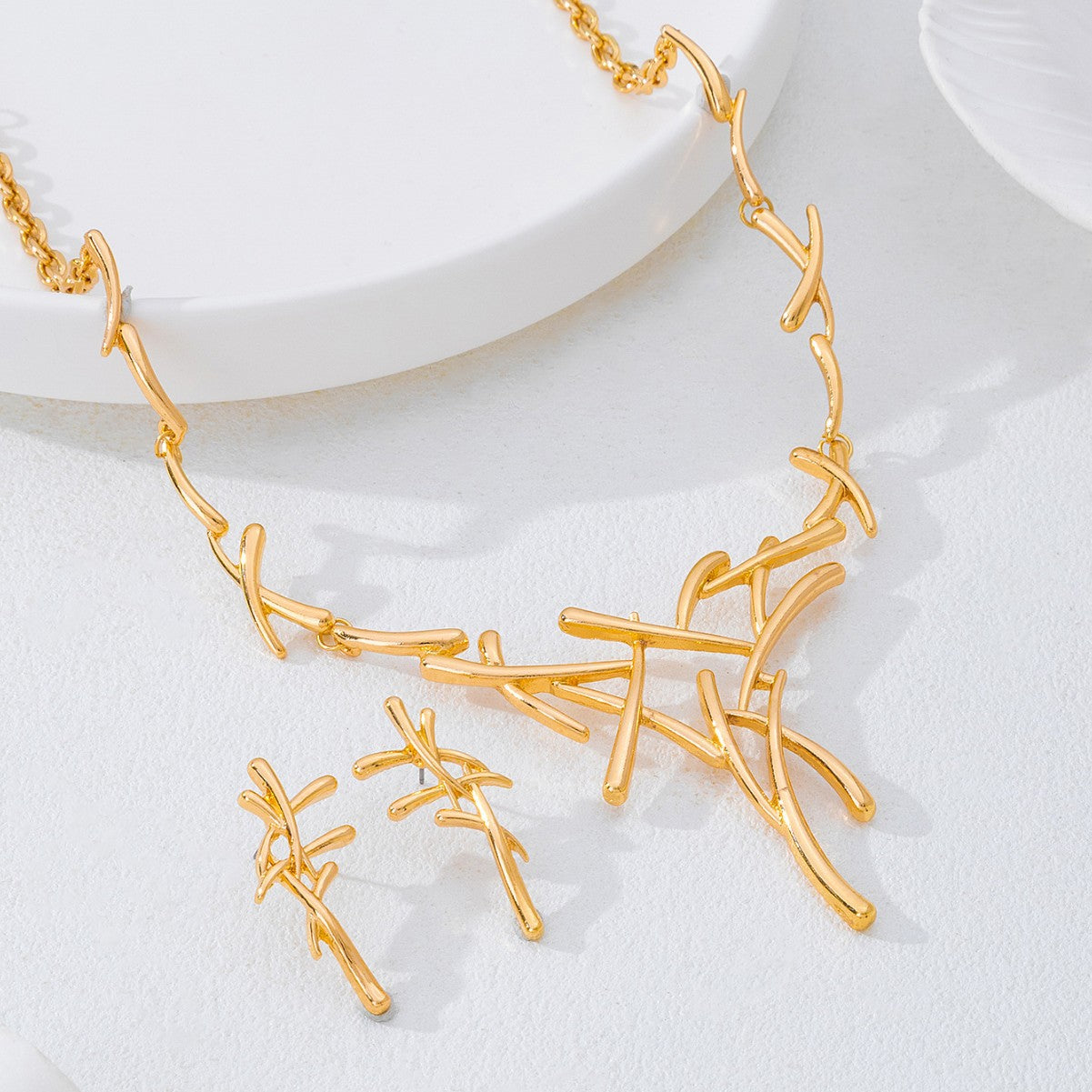 Crossline Earrings and Necklace Set