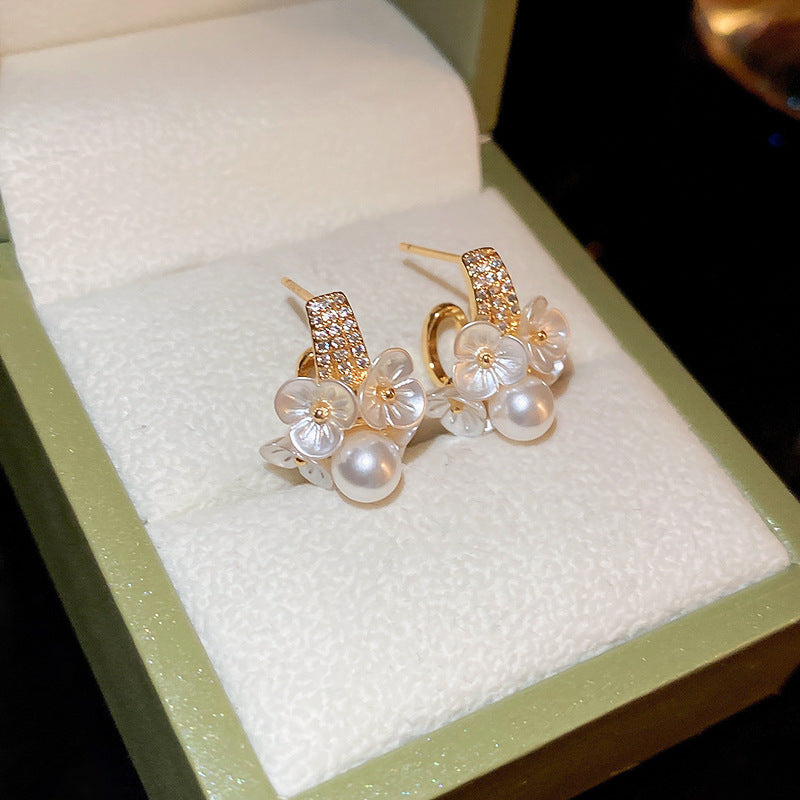 French Pearl Flower Stud Earrings