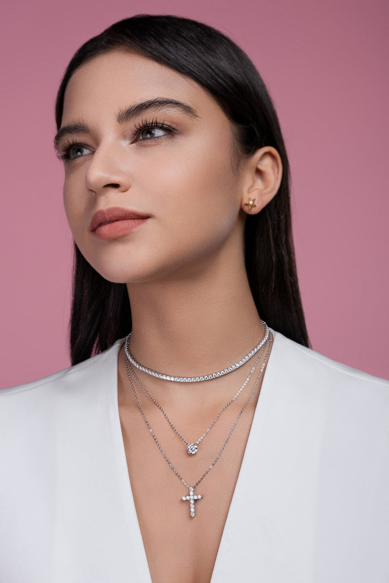 S925 Platinum Moissanite Necklace Set