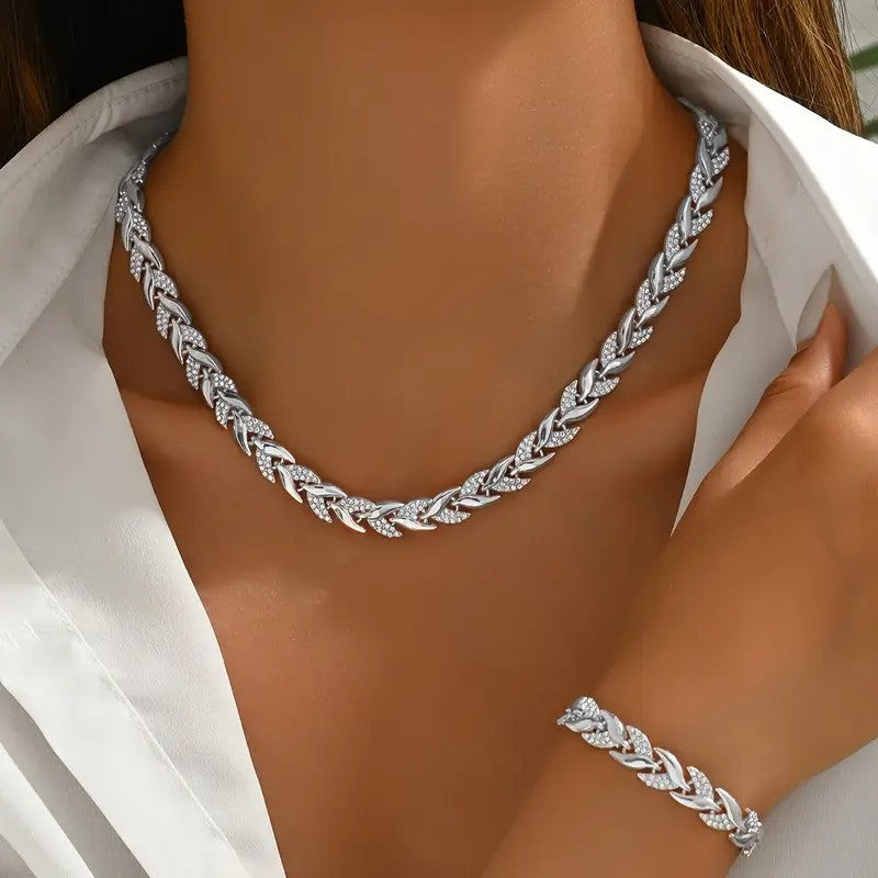 Glass Flower Rhinestone Jewelry Set